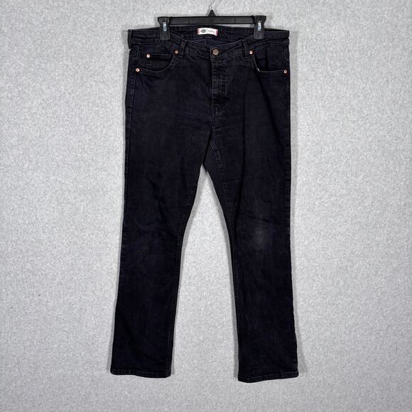 Dickies Bootcut Jeans Womens 14 Black Stretch Knee Faded Workwear Western‎ 36x31 - Picture 1 of 10